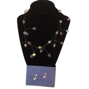 Avon Pink Iridescent  Beaded Necklace w/Matching Dangle Earrings. New in Box